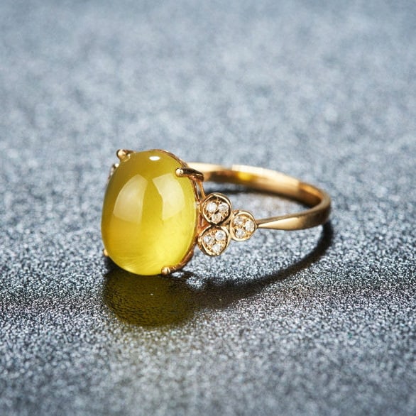 14k Gold 4.8 Ct Natural Prehnite & Diamond Ring - 3