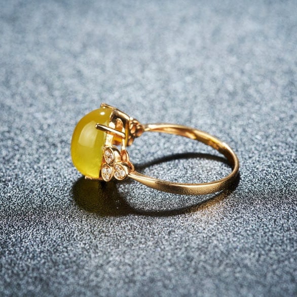 14k Gold 4.8 Ct Natural Prehnite & Diamond Ring - 4