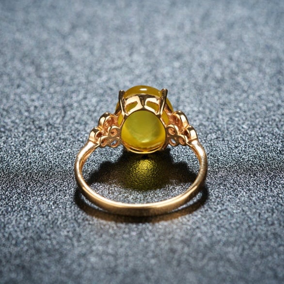 14k Gold 4.8 Ct Natural Prehnite & Diamond Ring - 5