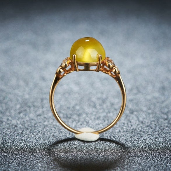 14k Gold 4.8 Ct Natural Prehnite & Diamond Ring - 6