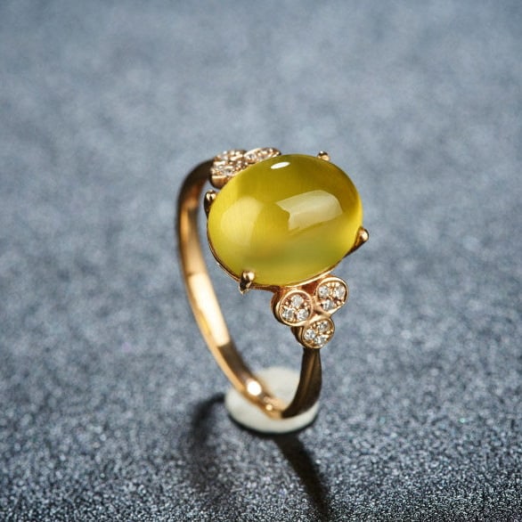 14k Gold 4.8 Ct Natural Prehnite & Diamond Ring - 7