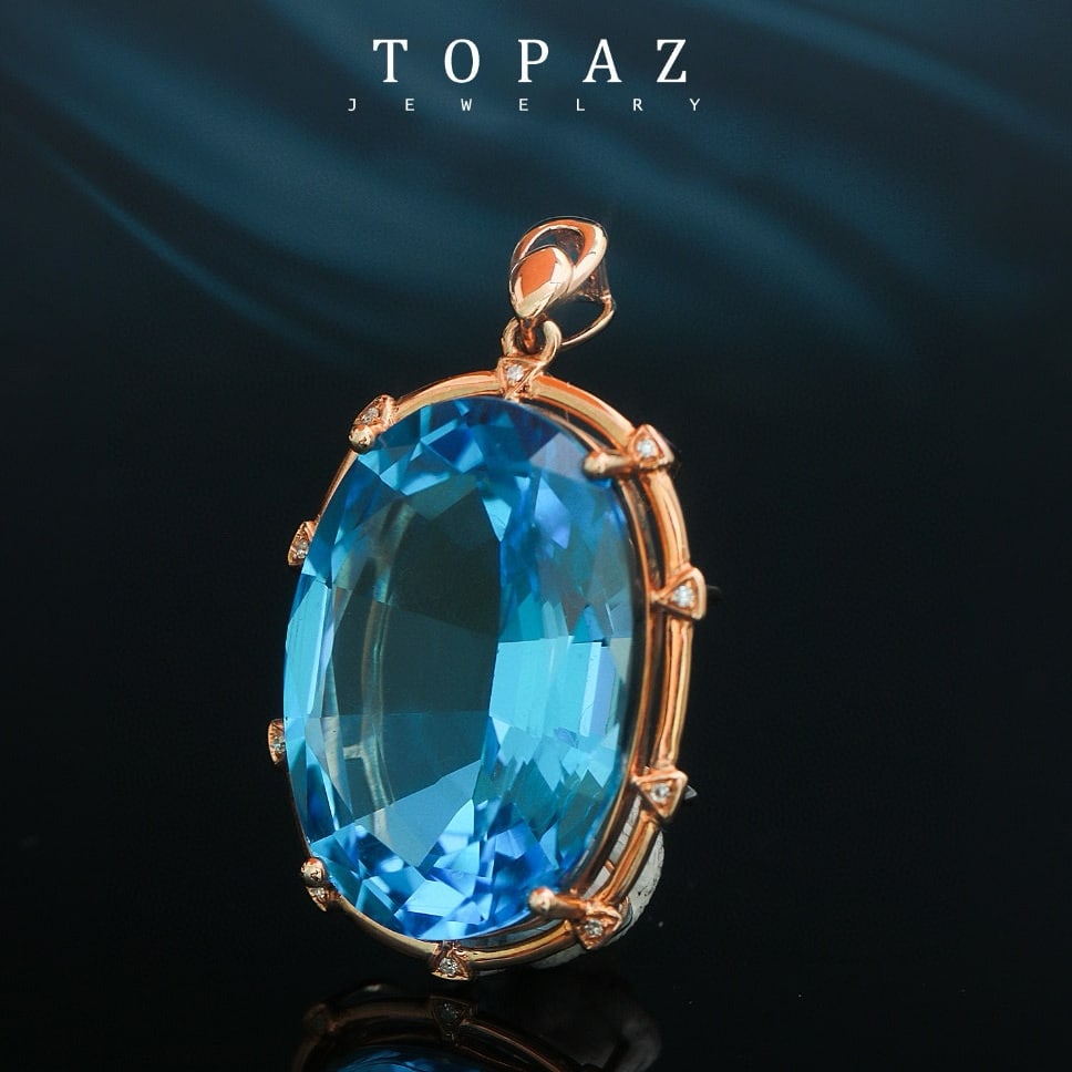 14k Gold 23.33 Ctw Natural Topaz & Diamond Pendant( Without Chain ) - 2