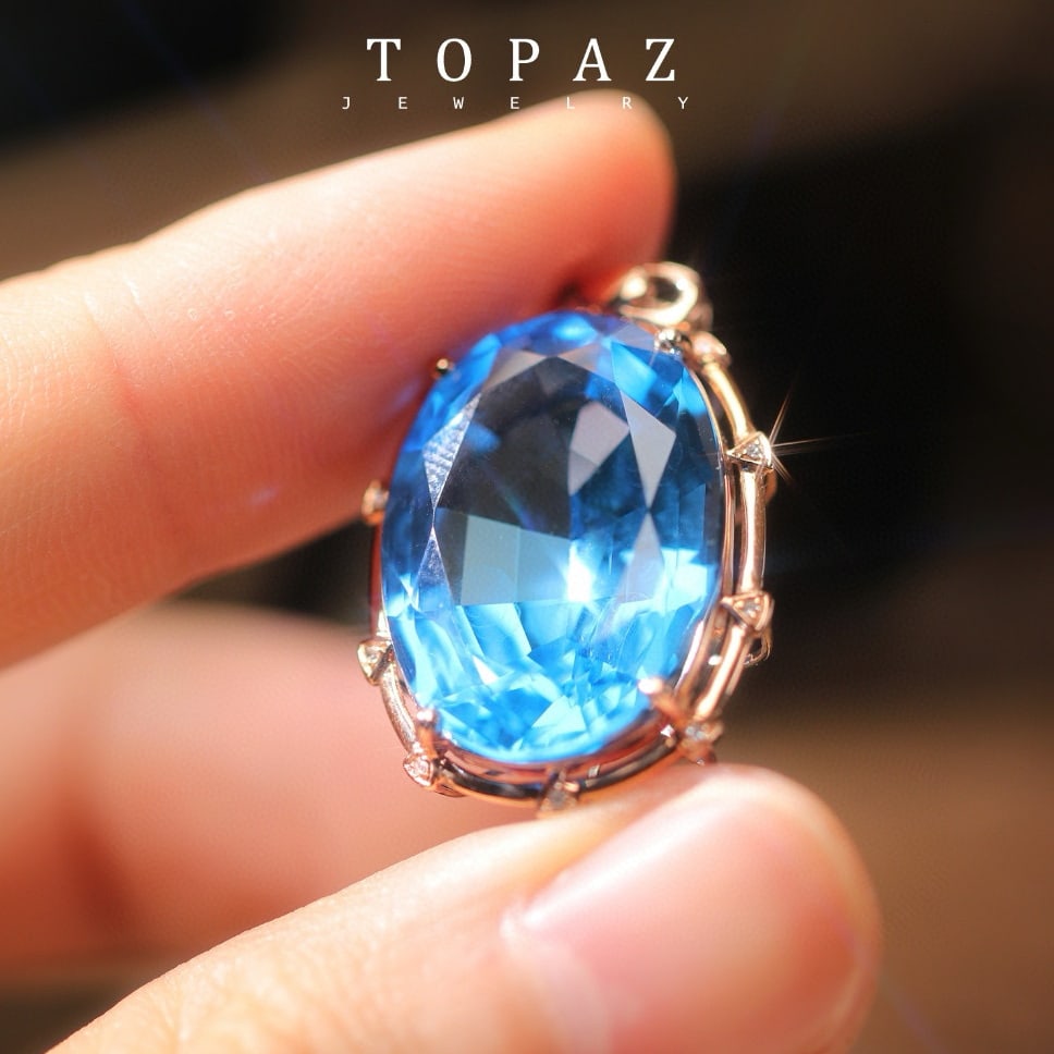 14k Gold 23.33 Ctw Natural Topaz & Diamond Pendant( Without Chain ) - 5