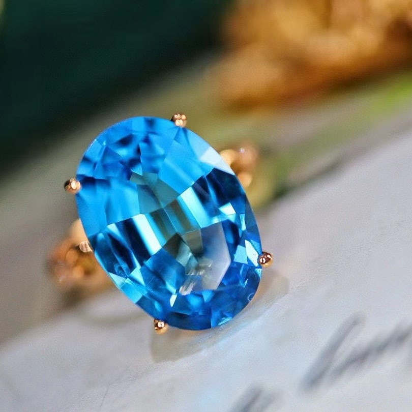 14k Gold 6.95 Ctw Natural Topaz & Diamond Ring - 3