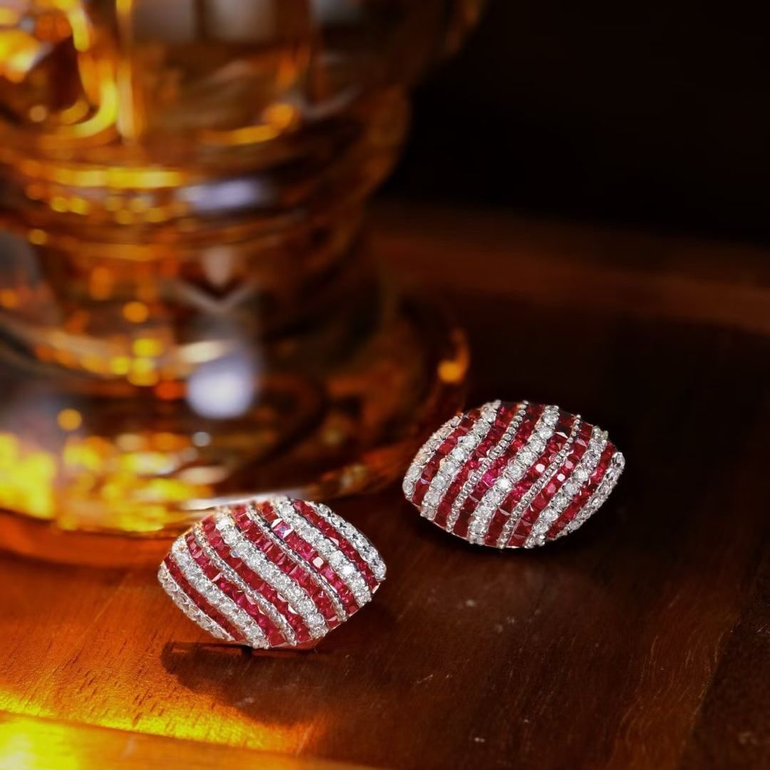 14k Gold 2.88 Ctw Natural Ruby & Diamond Earrings - 2