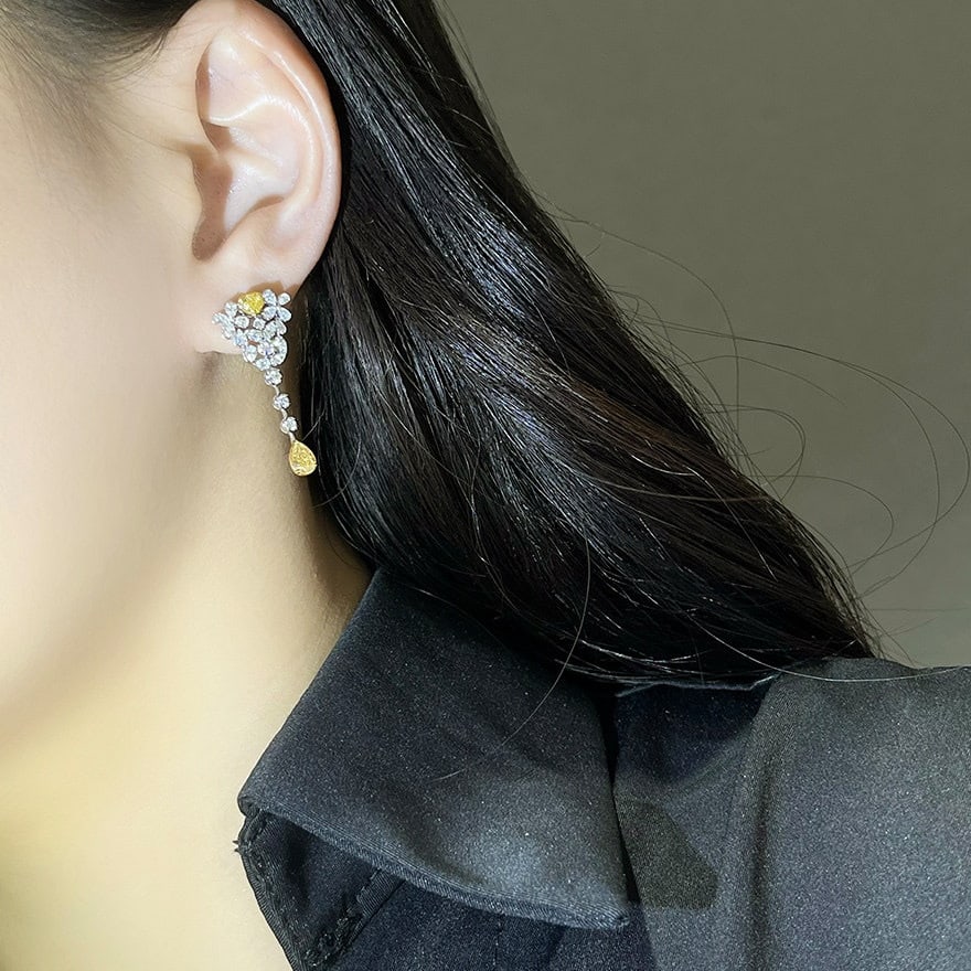 14k Gold 2.1 Ct Natural Color Diamond Earrings - 4