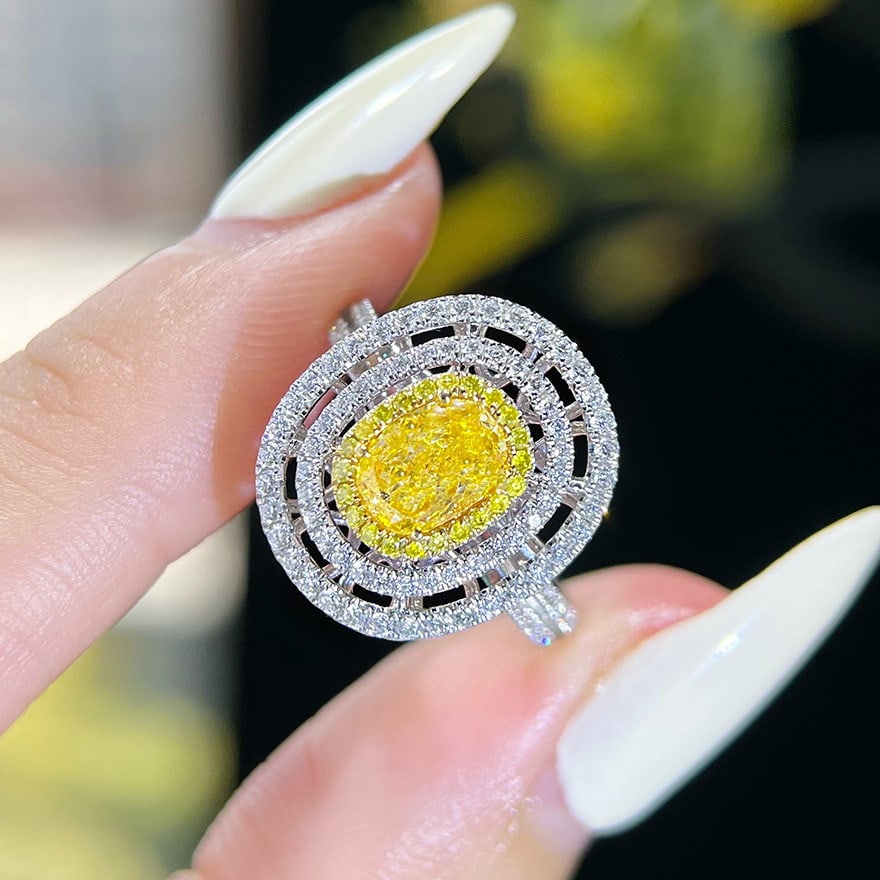 14k Gold 1.19 Ctw Natural Yellow Diamond & Diamond Ring - 3