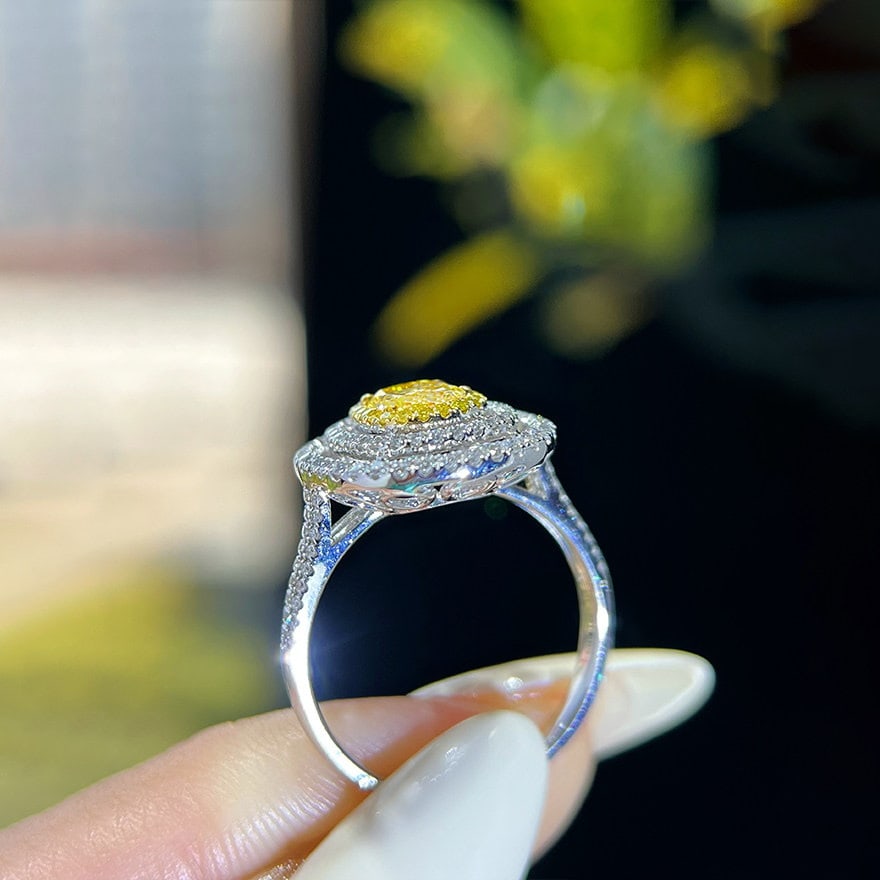 14k Gold 1.19 Ctw Natural Yellow Diamond & Diamond Ring - 4