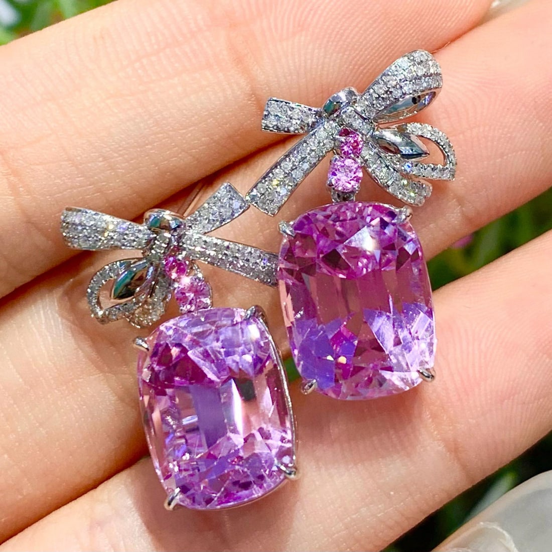 14k Gold 23.8 Ct Natural Kunzite & Diamond Earrings - 3