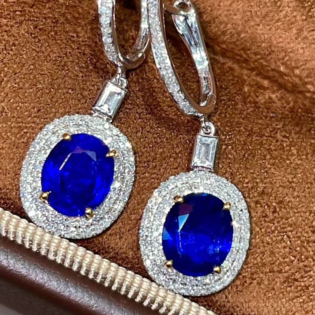 14k Gold 3.27 Ctw Natural Sapphire & Diamond Earrings - 2