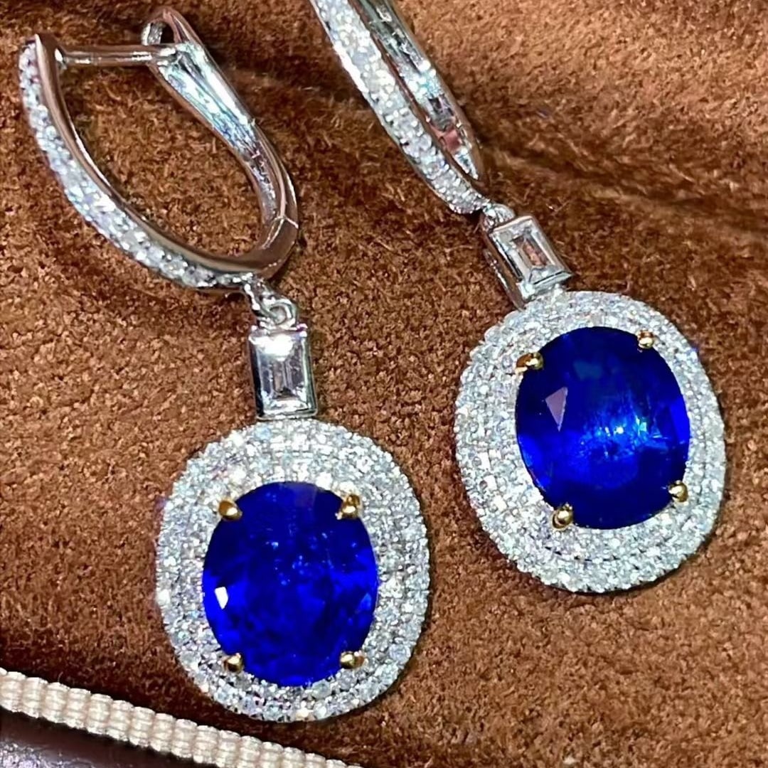 14k Gold 3.27 Ctw Natural Sapphire & Diamond Earrings - 3