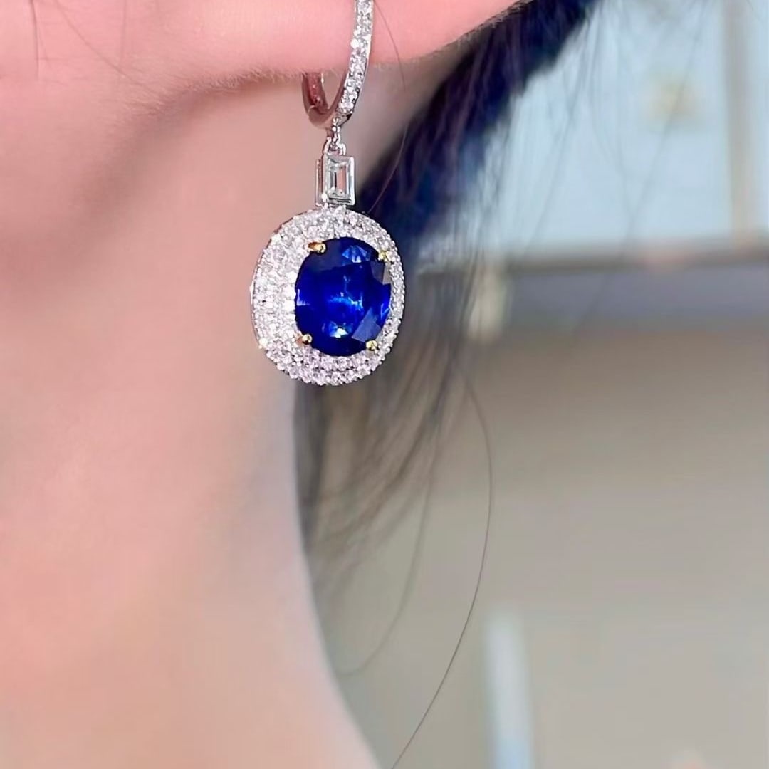 14k Gold 3.27 Ctw Natural Sapphire & Diamond Earrings - 4