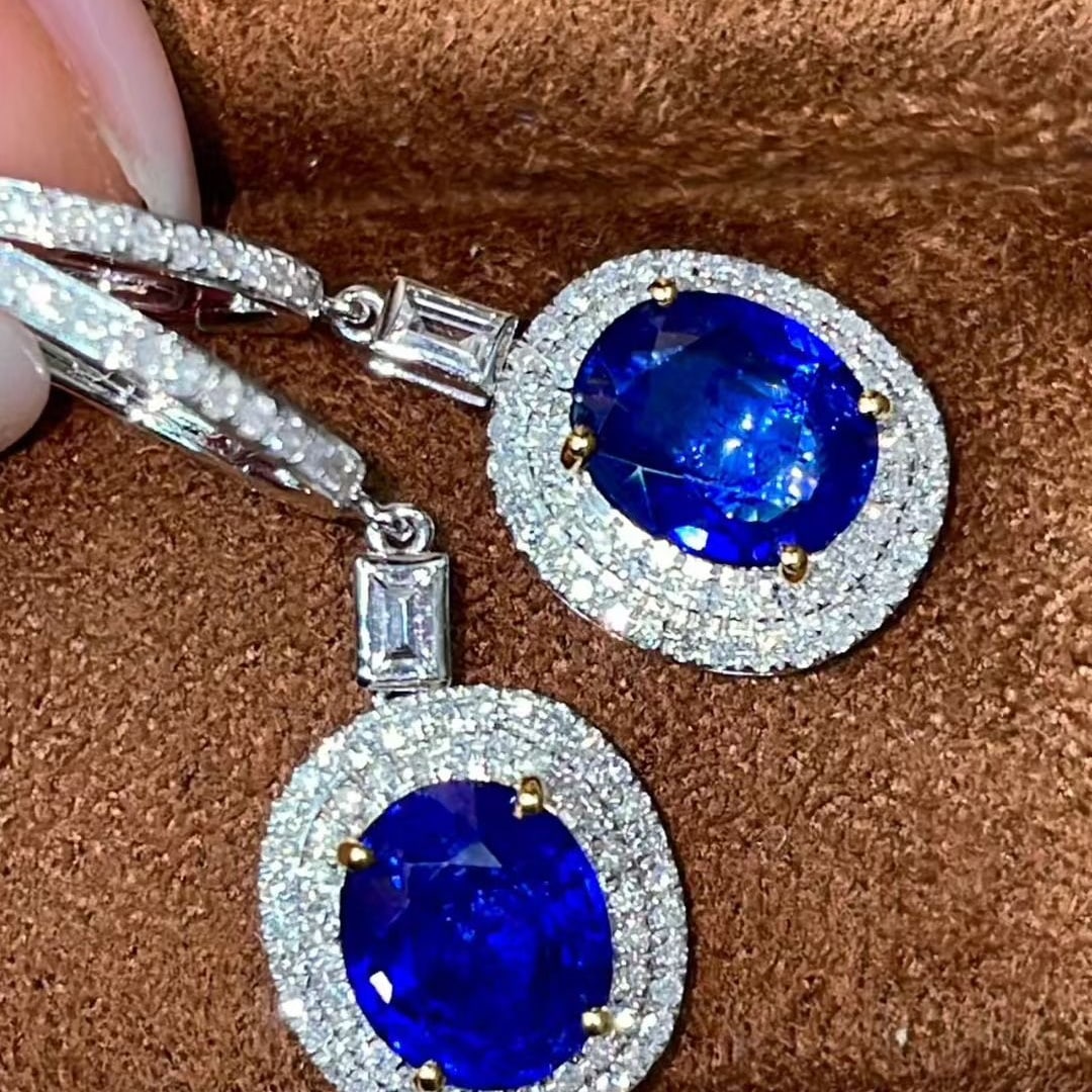 14k Gold 3.27 Ctw Natural Sapphire & Diamond Earrings - 5