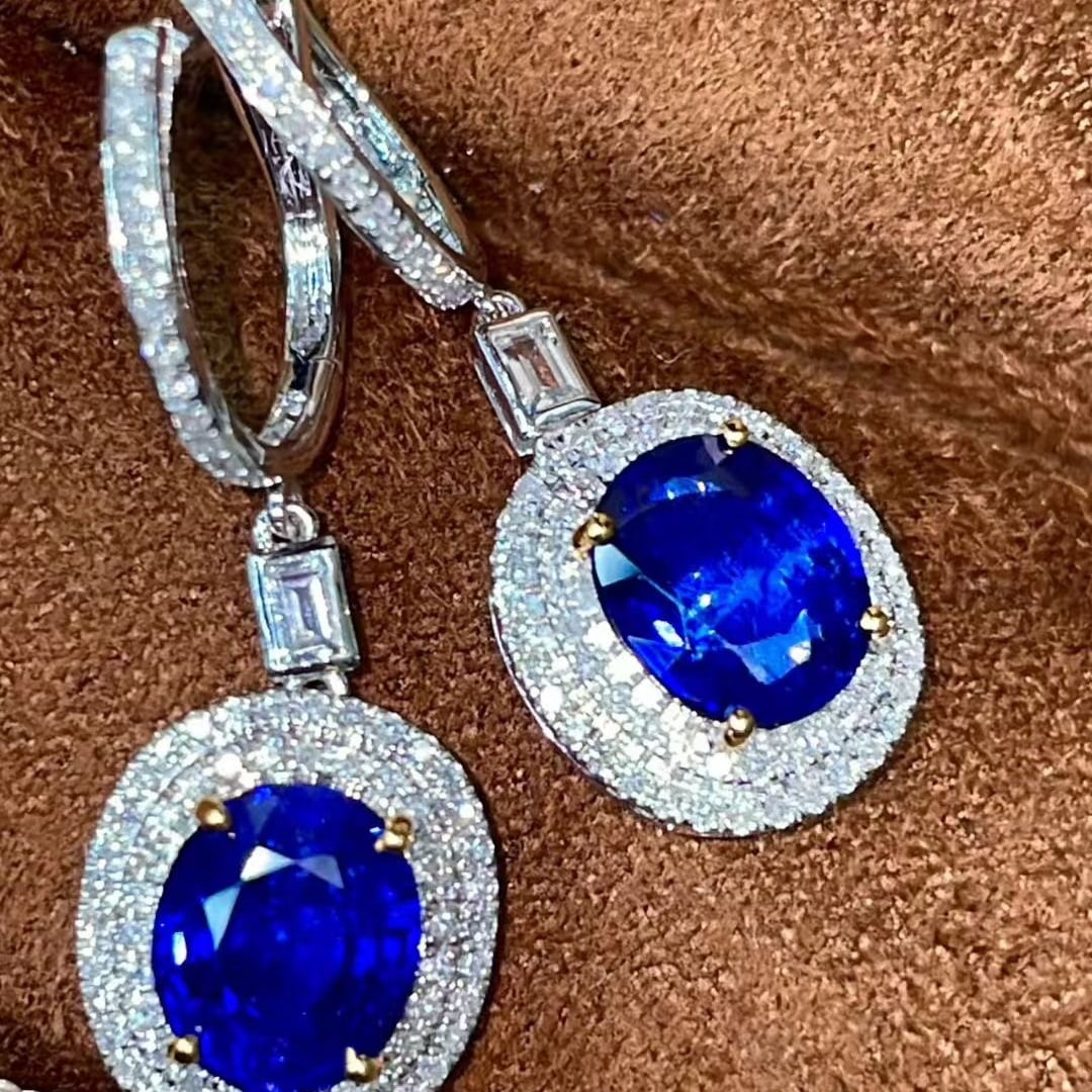 14k Gold 3.27 Ctw Natural Sapphire & Diamond Earrings - 6