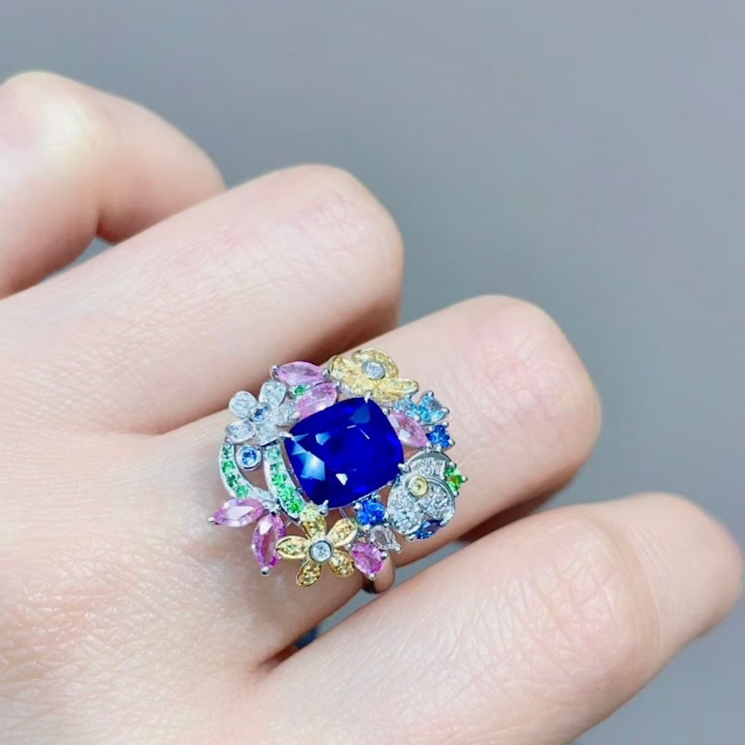 14k Gold 1.85 Ct Natural Sapphire & Diamond Ring - 2