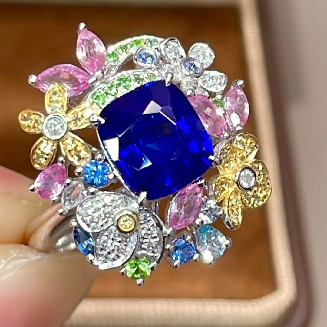 14k Gold 1.85 Ct Natural Sapphire & Diamond Ring - 3