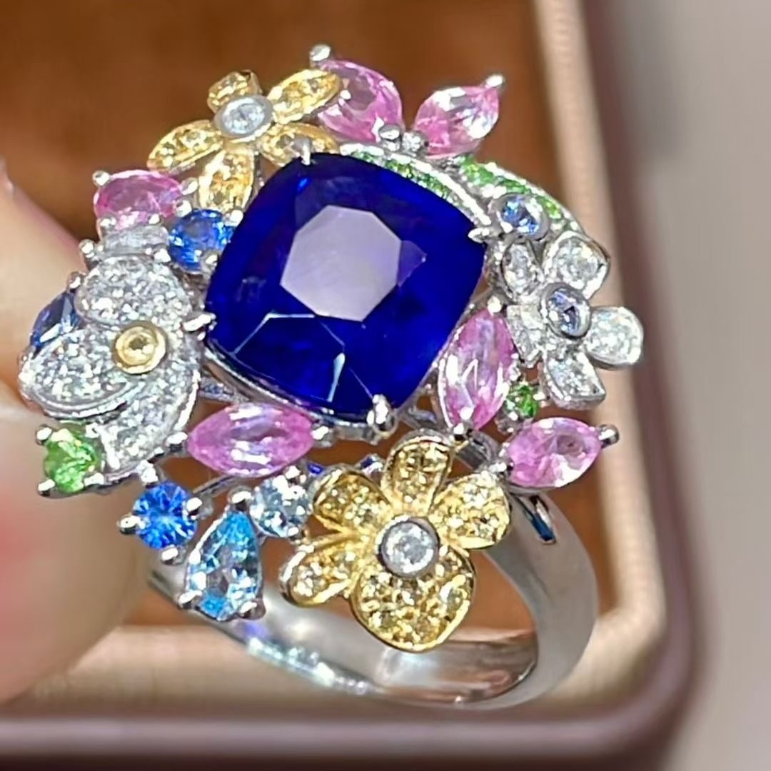 14k Gold 1.85 Ct Natural Sapphire & Diamond Ring - 4