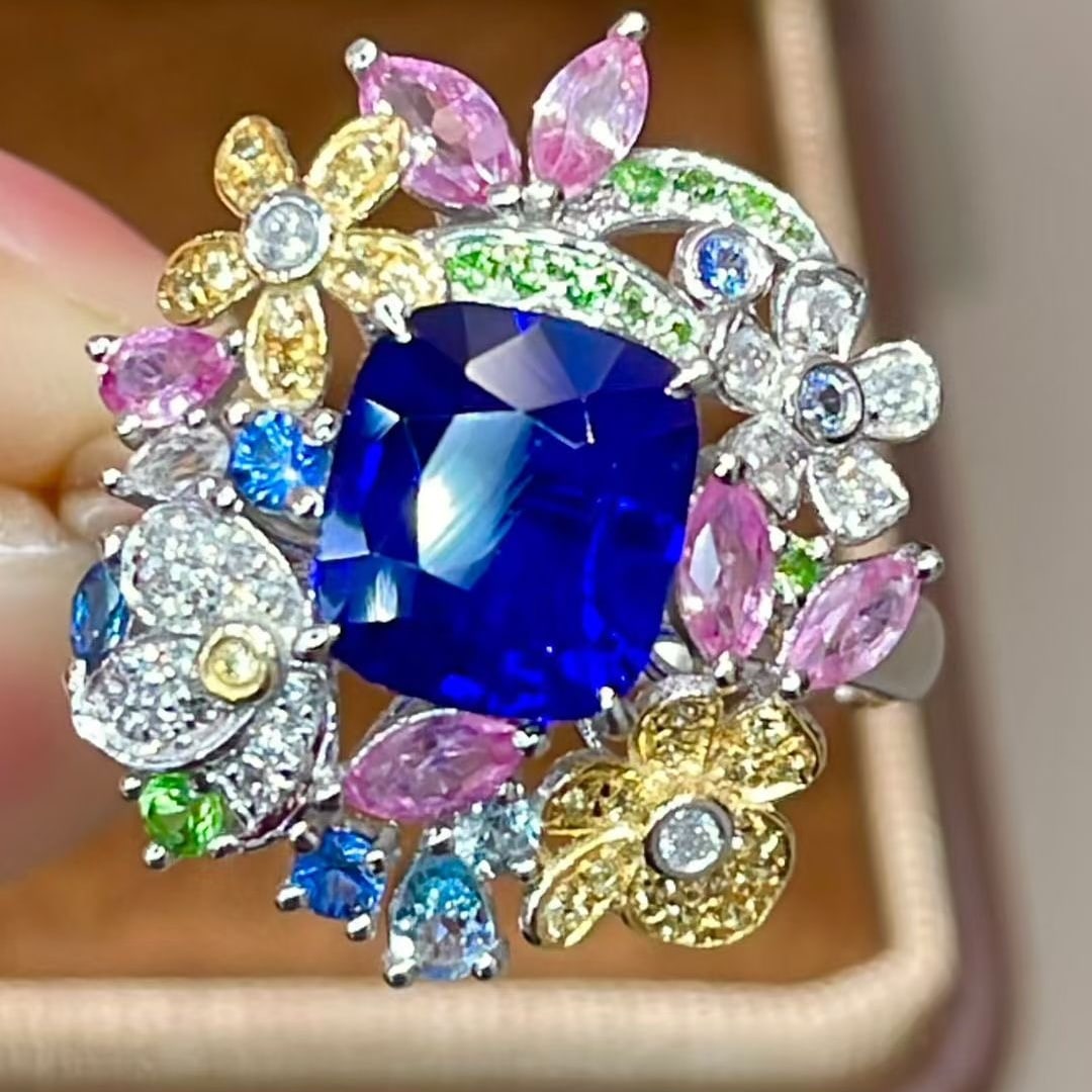 14k Gold 1.85 Ct Natural Sapphire & Diamond Ring - 5