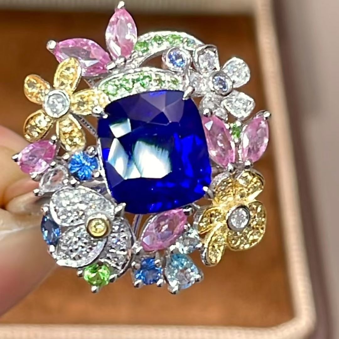 14k Gold 1.85 Ct Natural Sapphire & Diamond Ring - 6