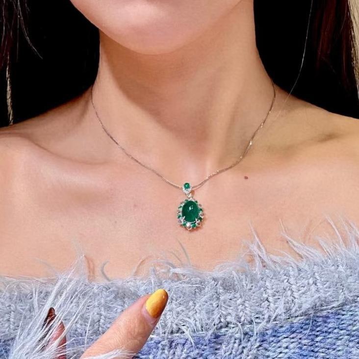 14k Gold 6.21 Ctw Natural Emerald & Emerald Pendant( Without Chain ) - 4