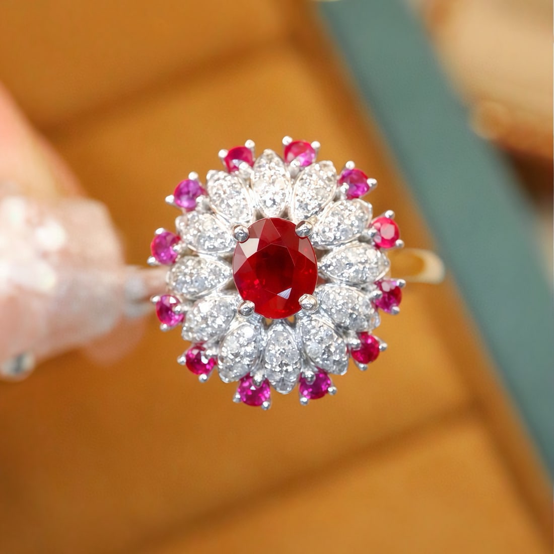 14k Gold 0.85 Ctw Natural Ruby & Ruby Ring: Ref:231137137 // gold content:14k gold // ring size:7. 25us // // main gemstone:ruby // shape:oval // carat weight:0. 53ct // color:red // treatment:natural // // adjacent gemstone 2 : ruby // shape:r