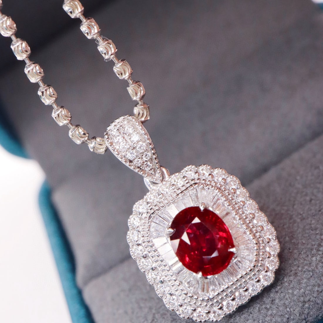 14k Gold 1.58 Ctw Natural Ruby & Diamond Pendant( Without Chain ) - 2