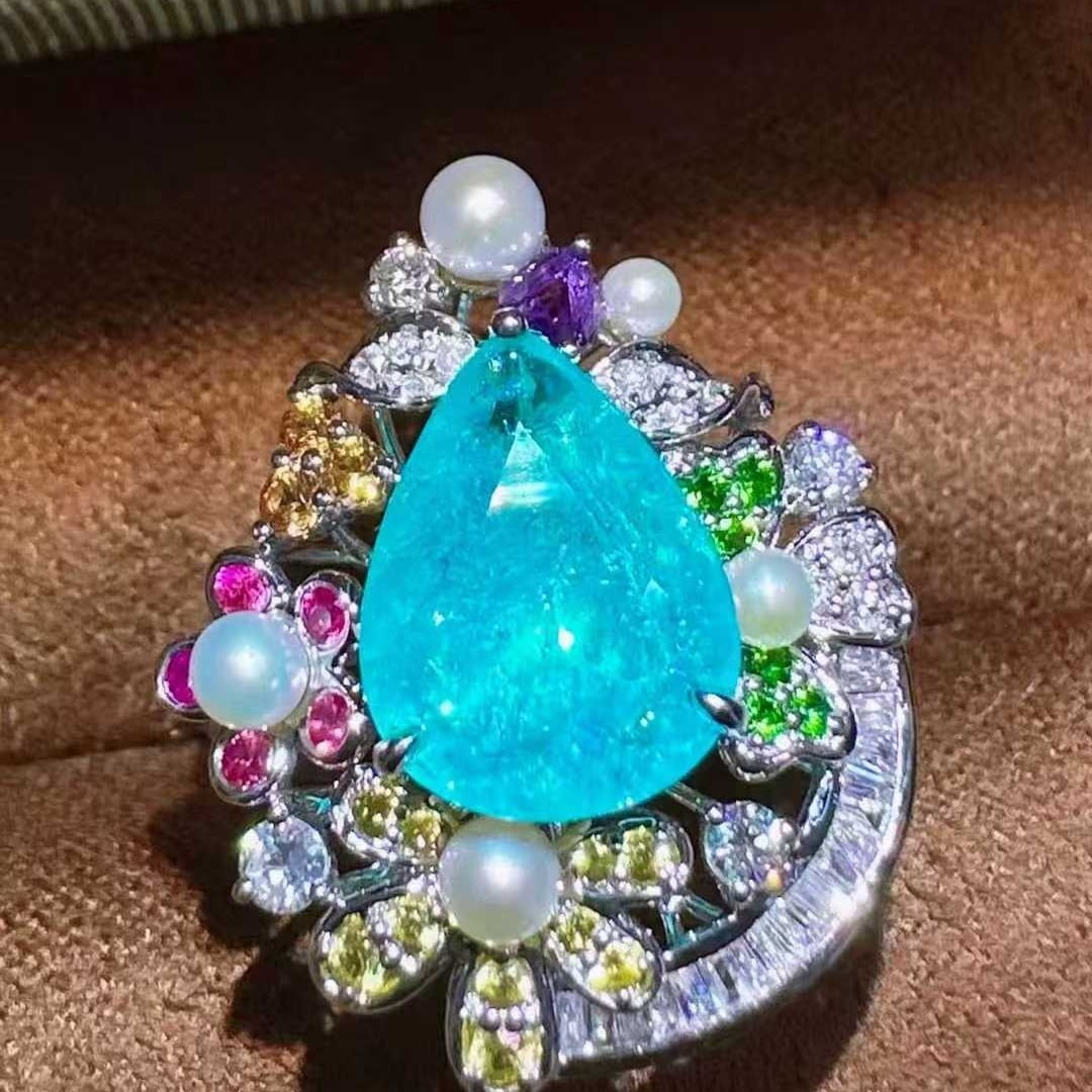 14k Gold 2.59 Ctw Natural Paraiba Tourmaline & Diamond Ring - 2