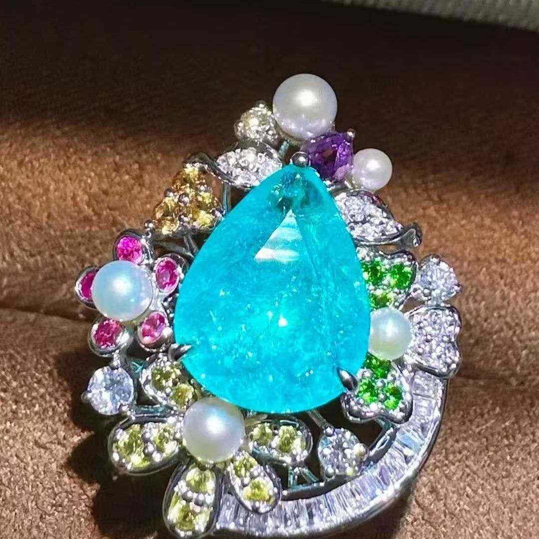 14k Gold 2.59 Ctw Natural Paraiba Tourmaline & Diamond Ring - 3