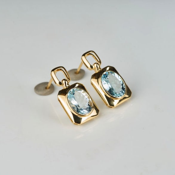 14k Gold 3.11 Ct Natural Aquamarine Earrings - 3