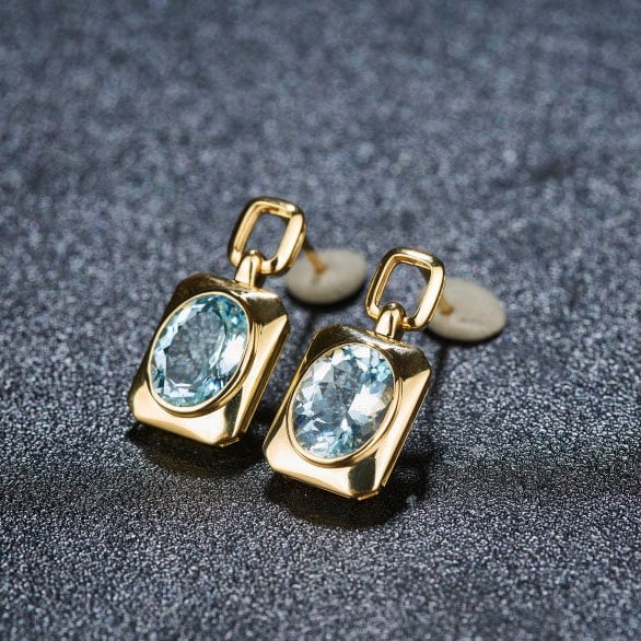 14k Gold 3.11 Ct Natural Aquamarine Earrings - 5