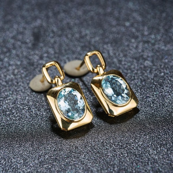 14k Gold 3.11 Ct Natural Aquamarine Earrings - 7
