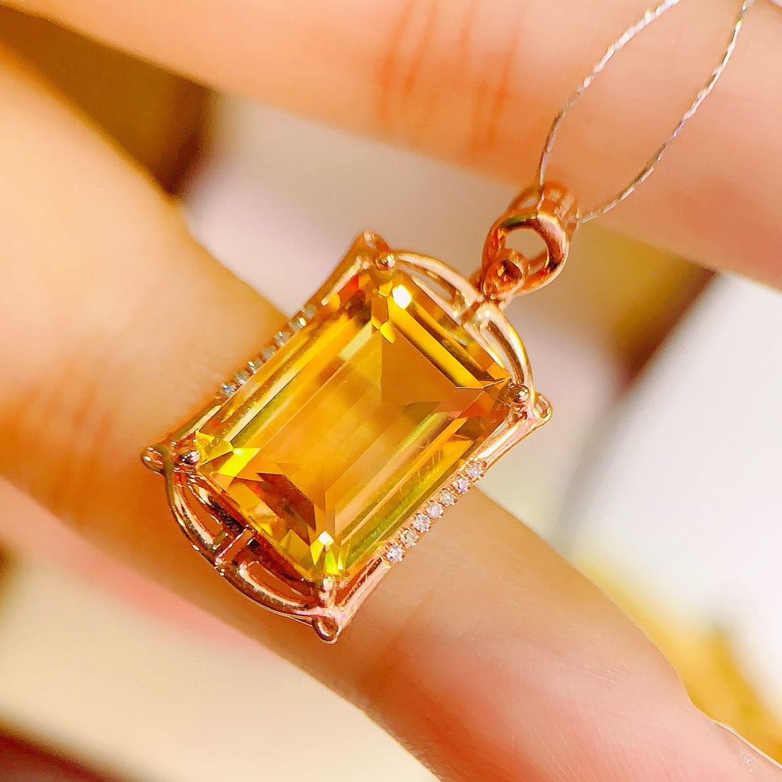 14k Gold 6.89 Ctw Natural Citrine & Diamond Pendant( Without Chain ) - 2