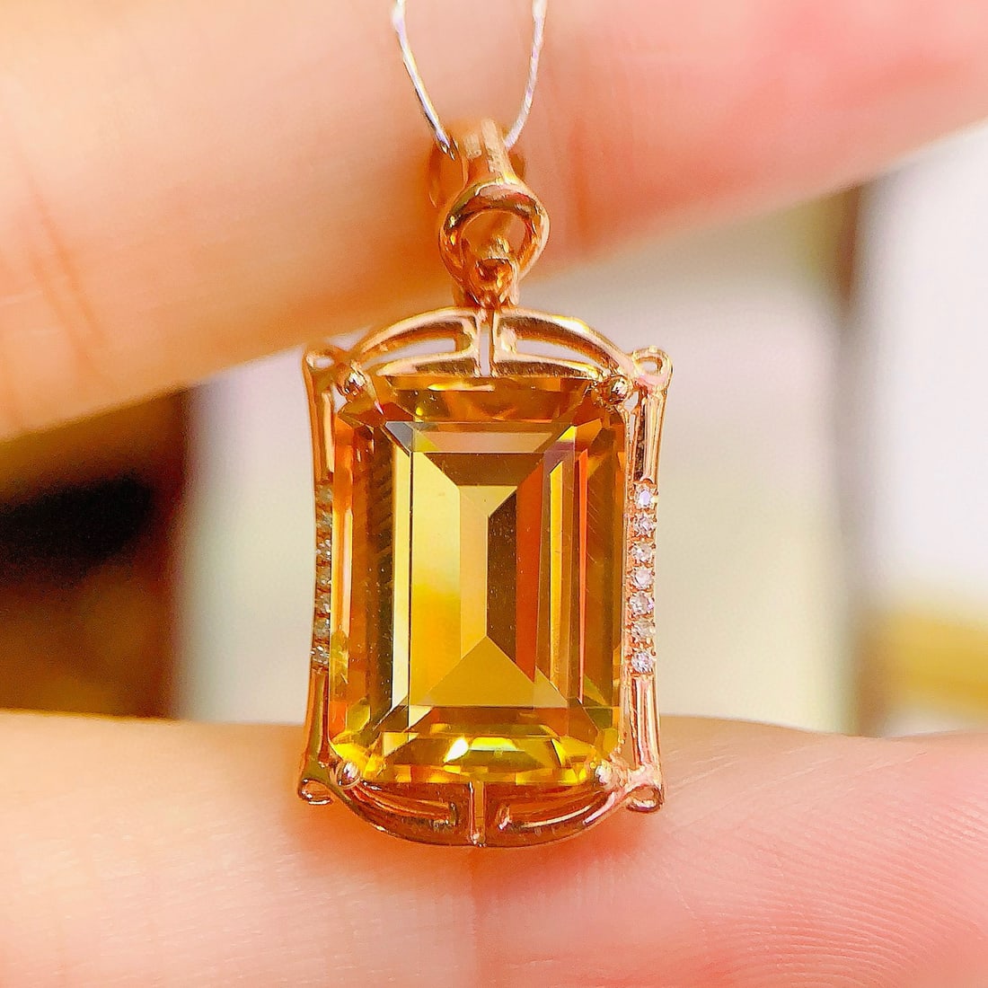 14k Gold 6.89 Ctw Natural Citrine & Diamond Pendant( Without Chain ) - 3