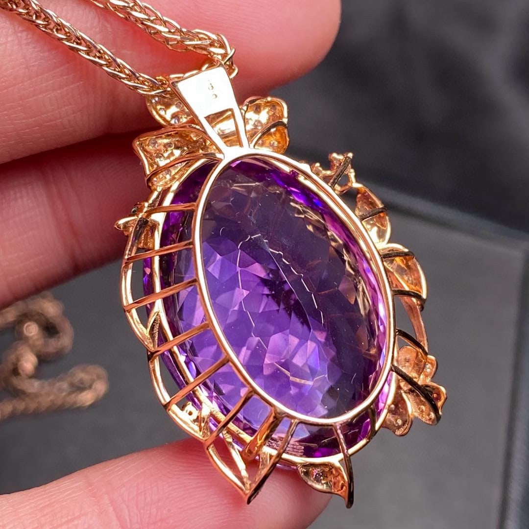 14k Gold 32.05 Ct Natural Amethyst & Diamond Pendant( Without Chain ) - 4