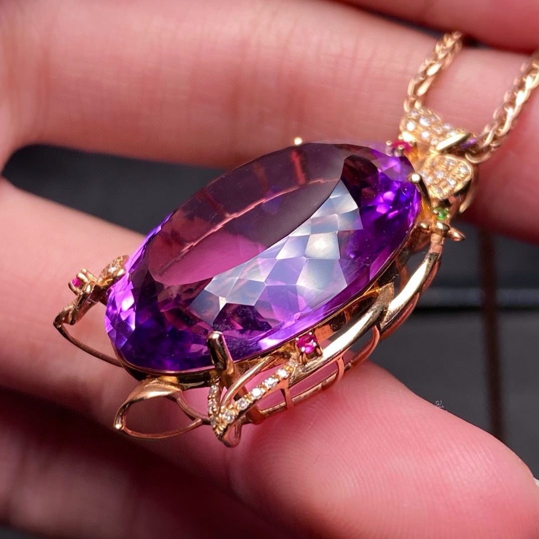 14k Gold 32.05 Ct Natural Amethyst & Diamond Pendant( Without Chain ) - 5