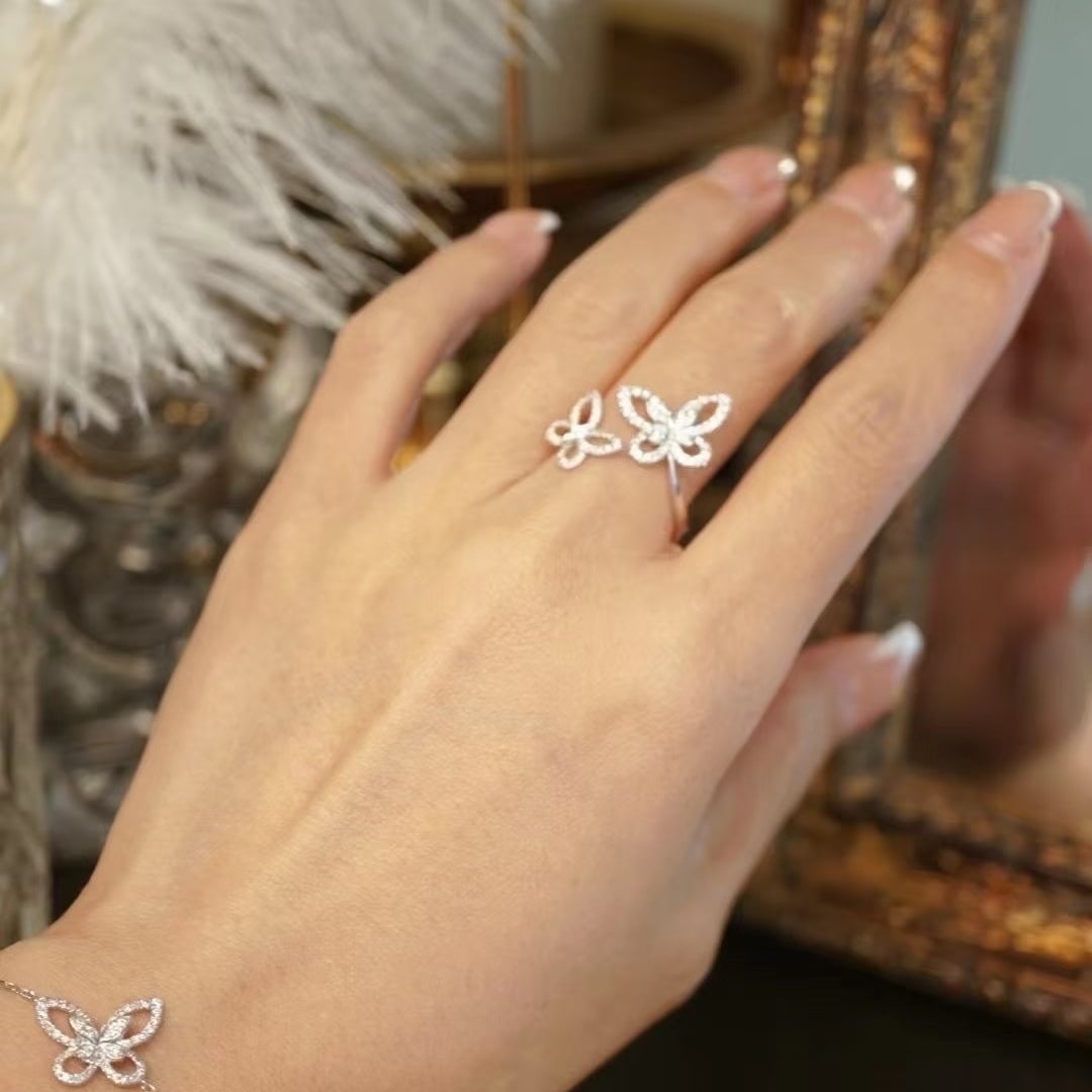 14k Gold 0.37 Ct Natural H Diamond & Butterfly Ring - 2