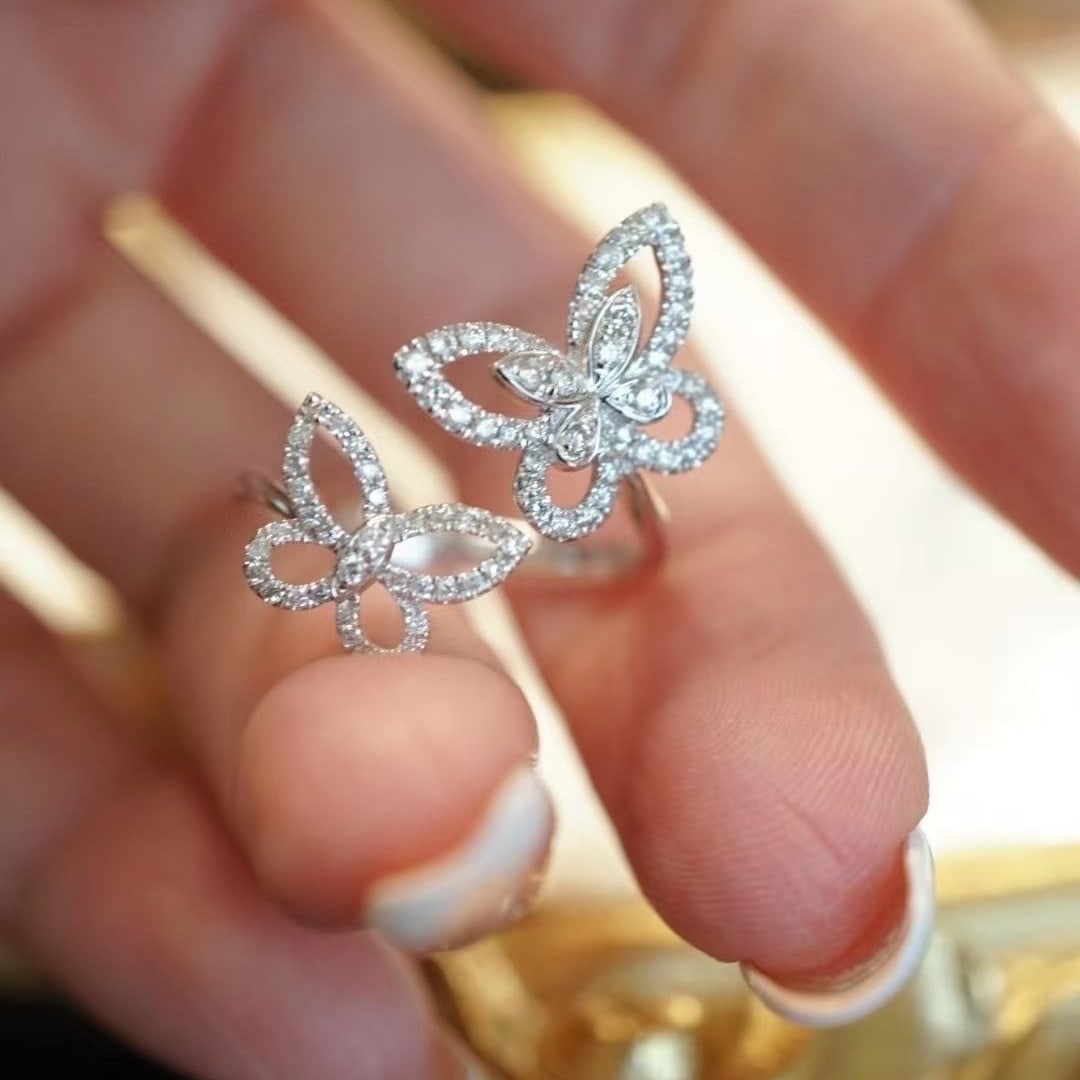 14k Gold 0.37 Ct Natural H Diamond & Butterfly Ring - 3