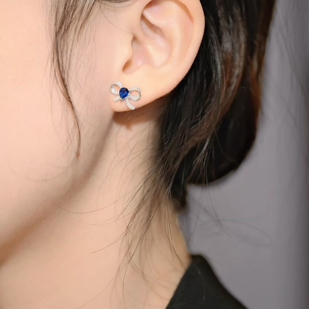 14k Gold 0.92 Ctw Natural Sapphire & Diamond Earrings - 3