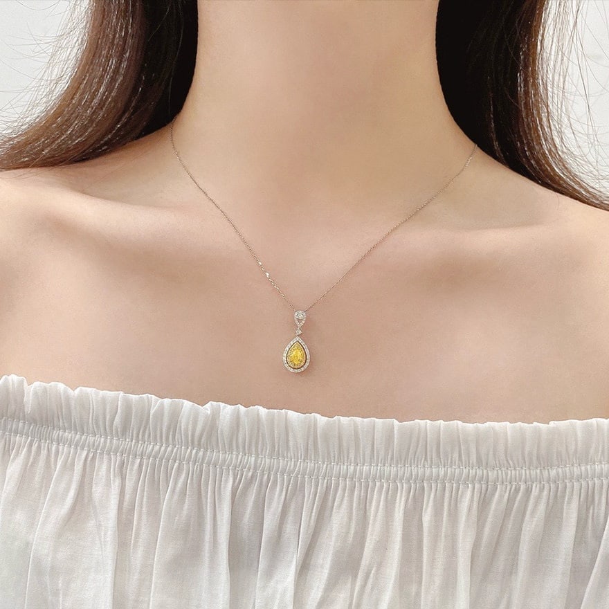 14k Gold 0.75 Ctw Natural Yellow Diamond & Diamond Pendant( Without Chain ) - 2