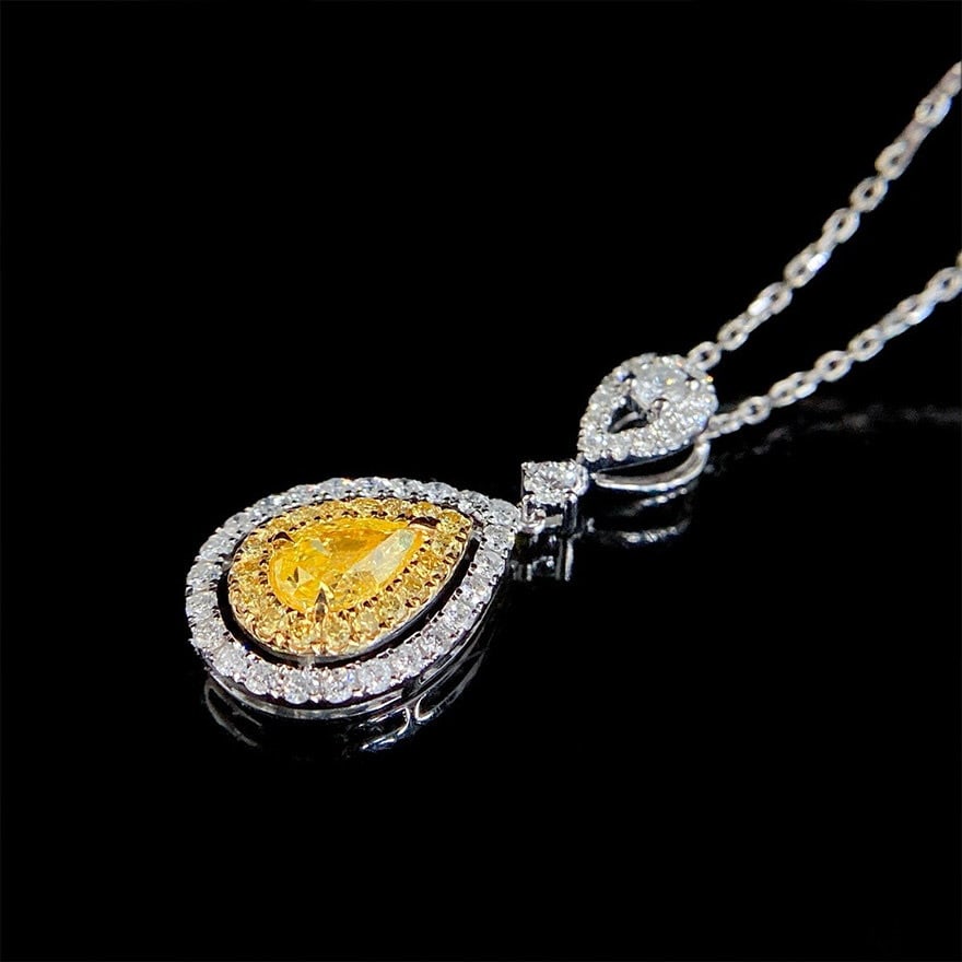14k Gold 0.75 Ctw Natural Yellow Diamond & Diamond Pendant( Without Chain ) - 3
