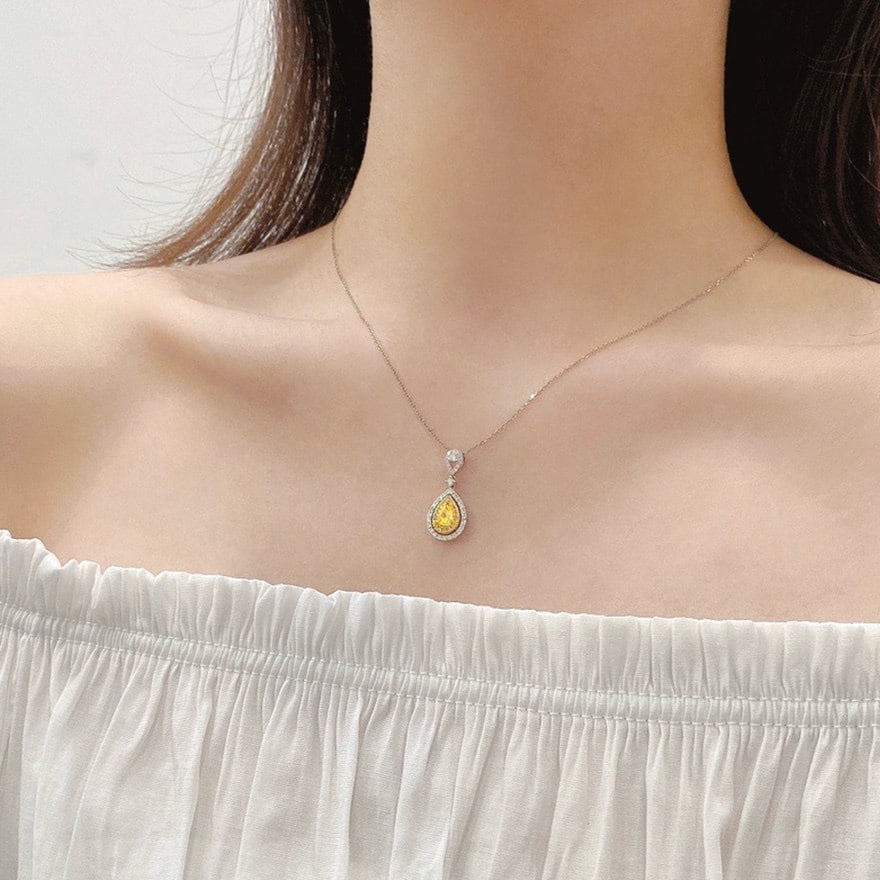 14k Gold 0.75 Ctw Natural Yellow Diamond & Diamond Pendant( Without Chain ) - 4