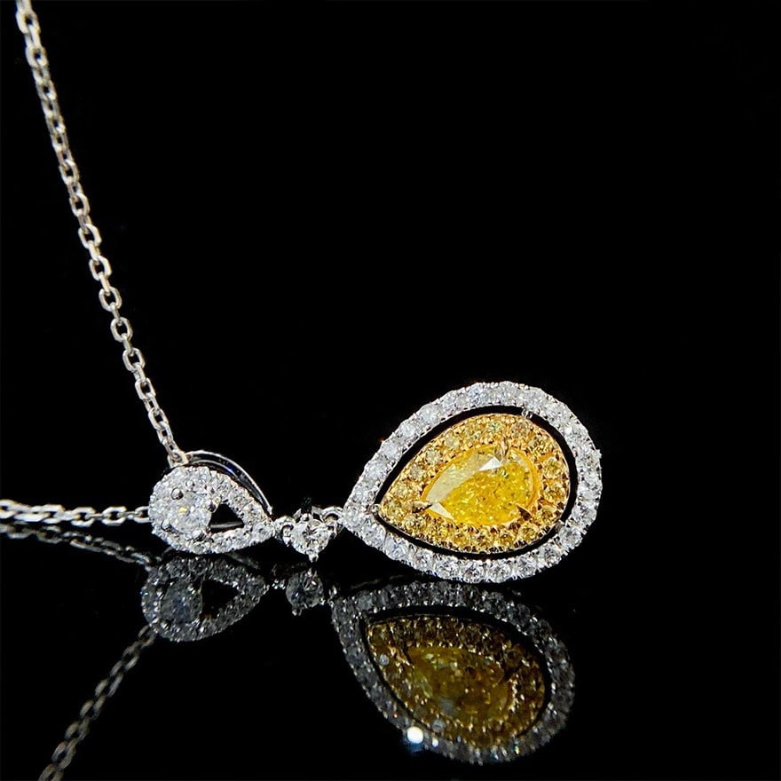 14k Gold 0.75 Ctw Natural Yellow Diamond & Diamond Pendant( Without Chain ) - 5