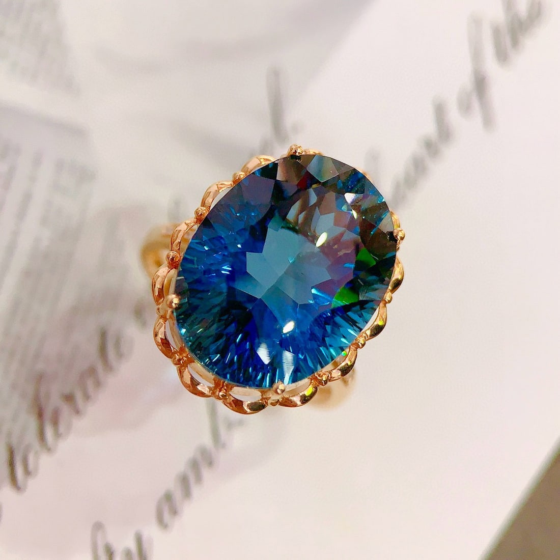 14k Gold 15.98 Ctw Natural Topaz & Diamond Ring - 2