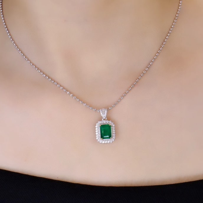 14k Gold 1.66 Ctw Vivid Green Natural Emerald & Diamond Pendant( Without Chain ) - 5