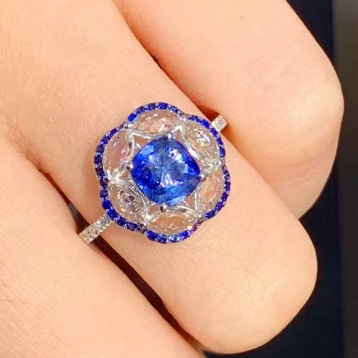 14k Gold 1.01 Ct Natural Sapphire & Diamond Ring - 2