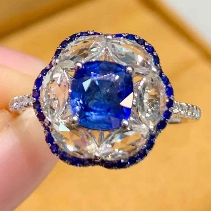 14k Gold 1.01 Ct Natural Sapphire & Diamond Ring - 4