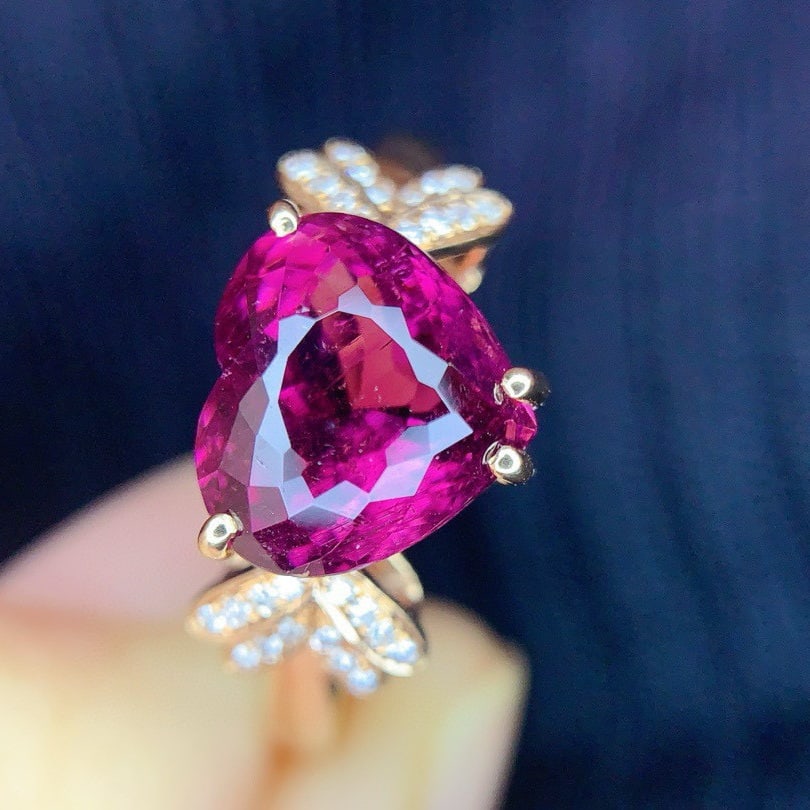 14k Gold 3.0 Ct Natural Tourmaline & Diamond Ring - 4