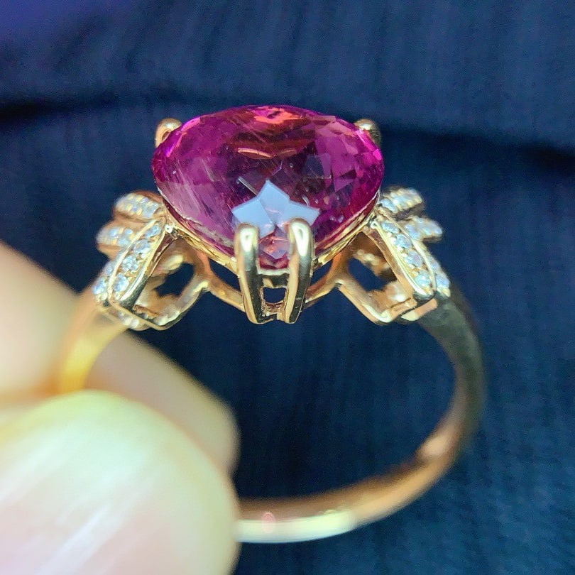 14k Gold 3.0 Ct Natural Tourmaline & Diamond Ring - 5