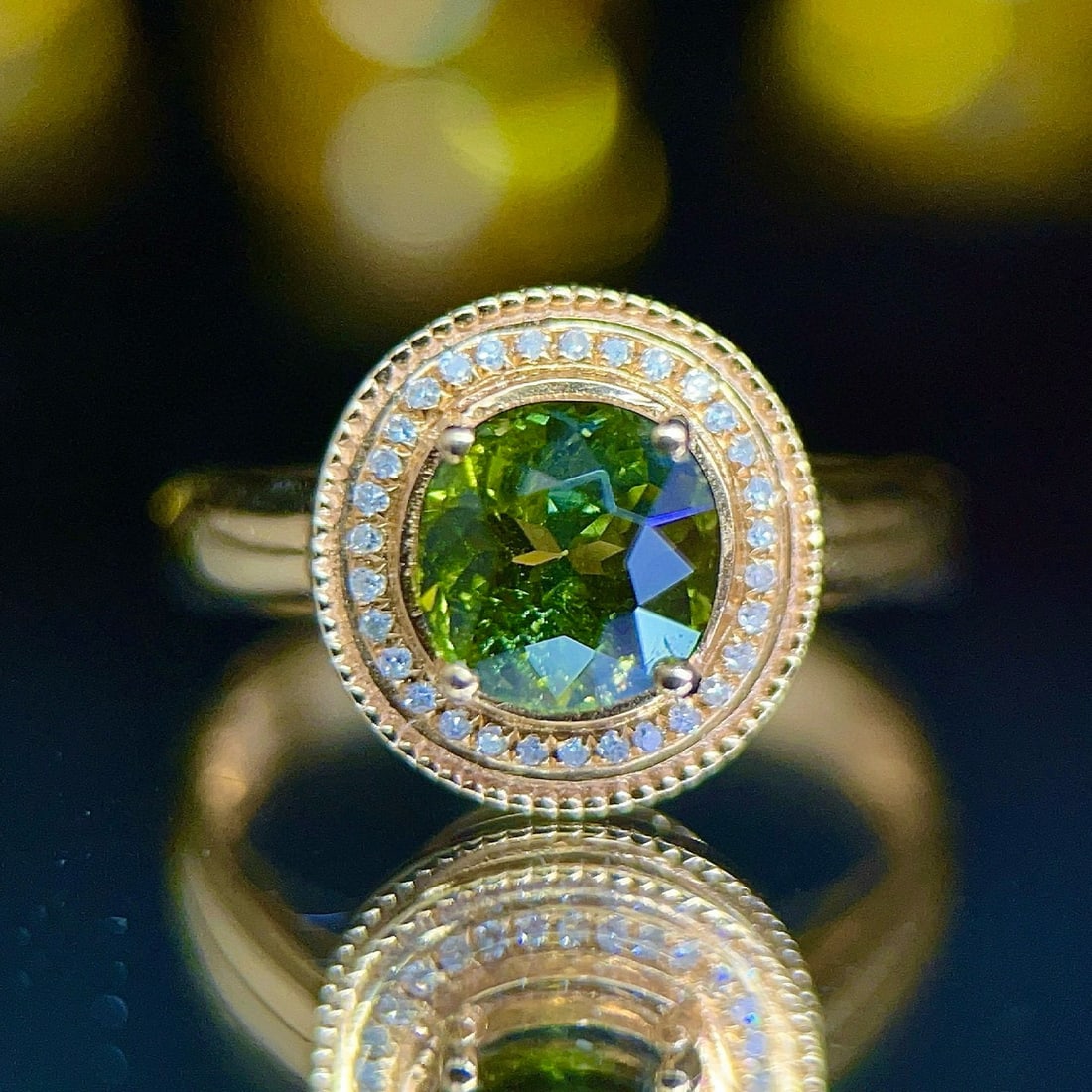 14k Gold 1.59 Ctw Natural Tourmaline & Diamond Ring: Ref:231137197 // gold content:14k gold // ring size:7. 25us // // main gemstone:tourmaline // shape:cushion // carat weight:1. 5ct // color:green // treatment:natural // // adjacent gemstone 2 :