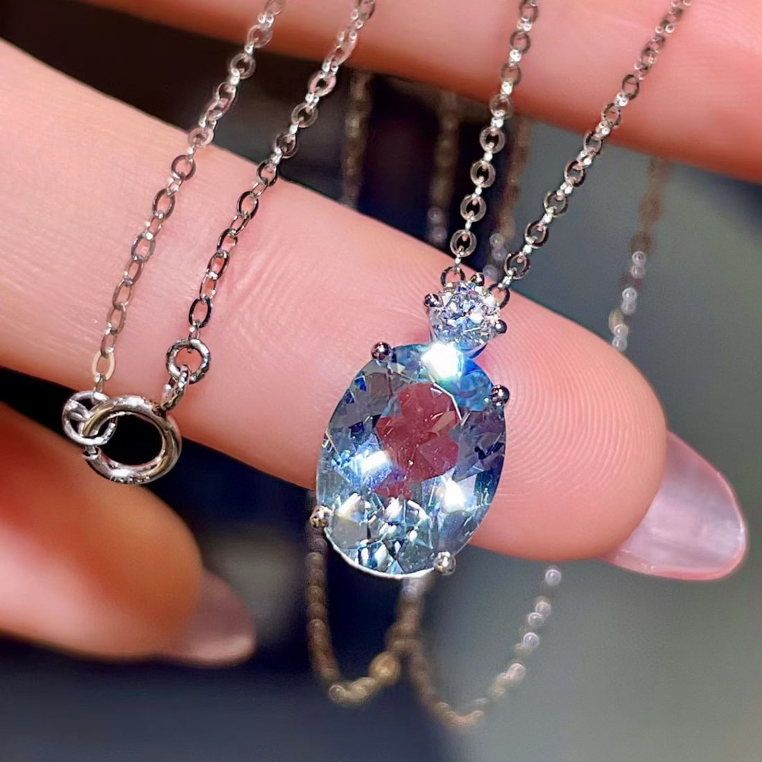 14k Gold 2.47 Ctw Natural Aquamarine & Diamond Necklace - 3